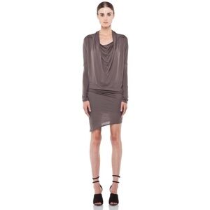 Helmut Lang Dolman Long Sleeve Jersey Bodycon Dress Color Mudstone Size S NWT